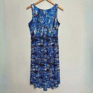 ANN TAYLOR Blue Pleated High Low Dress Sleeveless Women's Size 10 Petite
